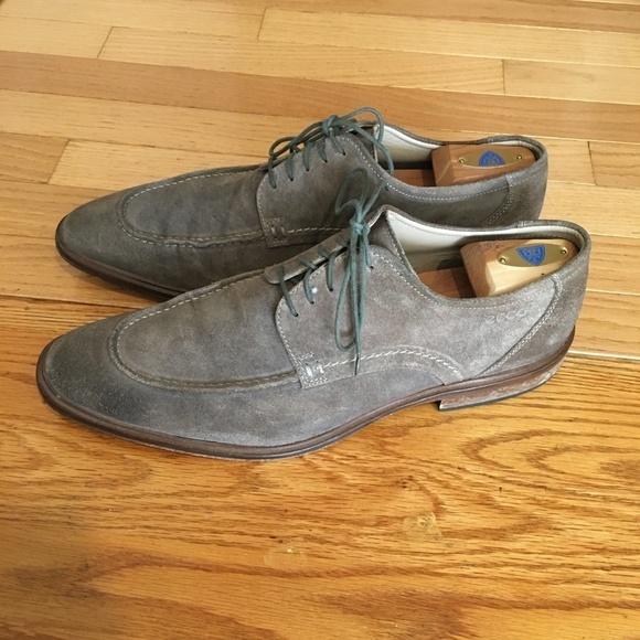 ECCO Mens Suede Oxford Dress Shoe Gray Leather